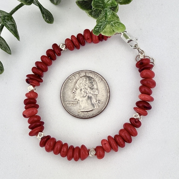 Red Coral and Silver Bracelet - Image 3
