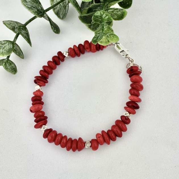 Red Coral and Silver Bracelet