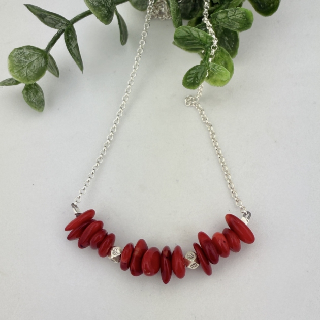 Red Coral and Sterling Silver Necklace