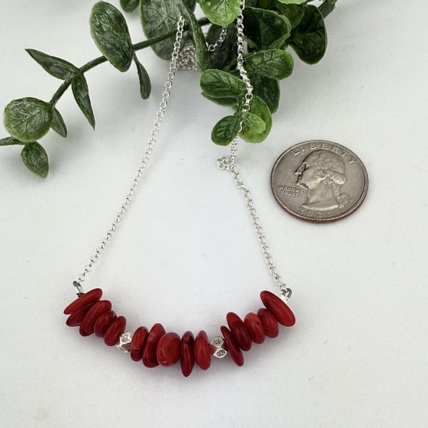 Red Coral and Sterling Silver Necklace - Image 3