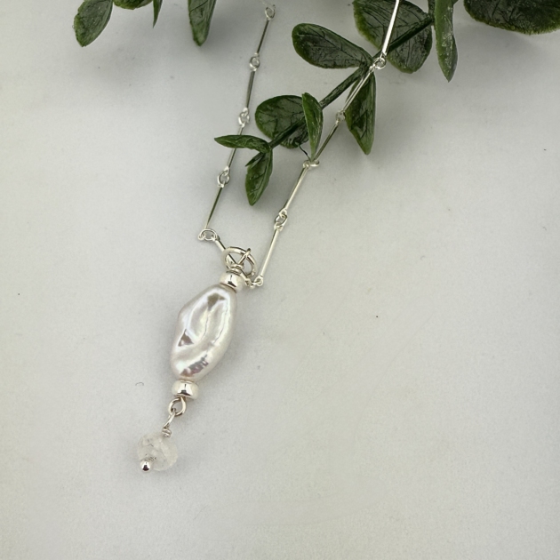 Pearl, Moonstone and Sterling Silver Necklace