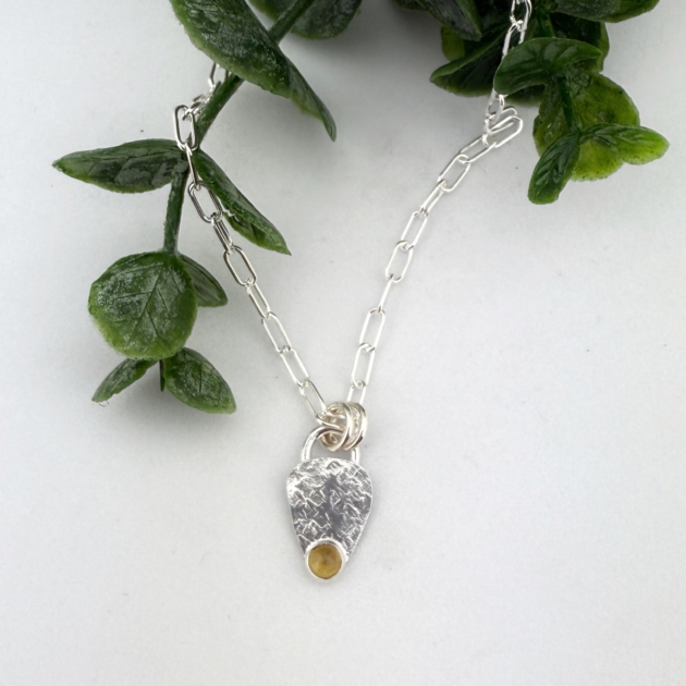 Citrine Sterling Silver Shield Pendant Necklace