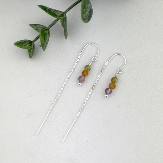 Multi Color Sterling Silver Threader Earrings