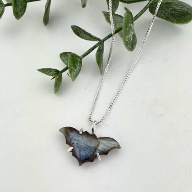 Labradorite Sterling Silver Bat Necklace