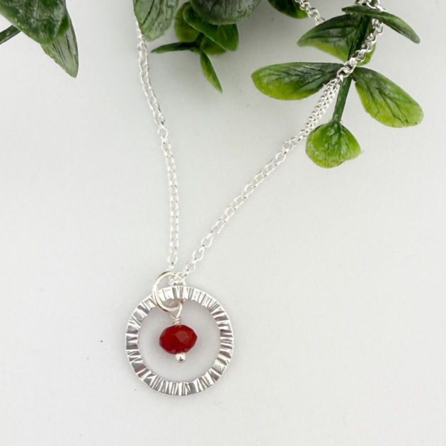 Carnelian Circle Pendant - Sterling Silver