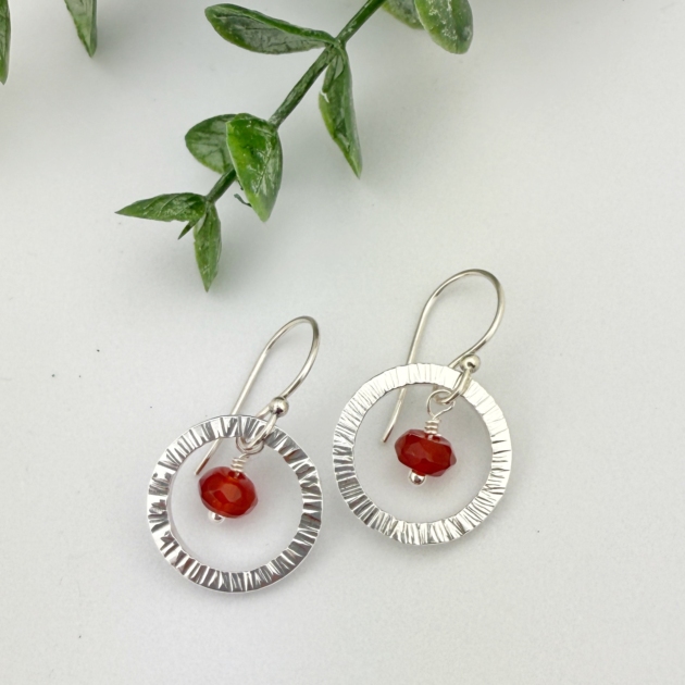 Carnelian Circle Earrings – Sterling Silver