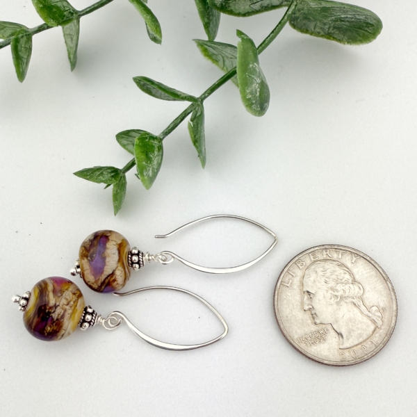 Purple & Green Lampwork Bead Earrings – Sterling Silver - Image 2