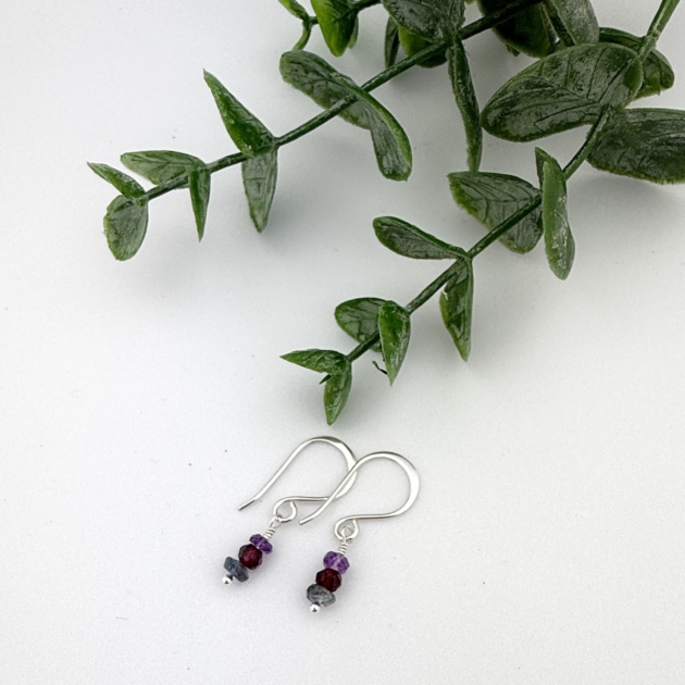 Tourmaline, Garnet & Amethyst Earrings – Sterling Silver