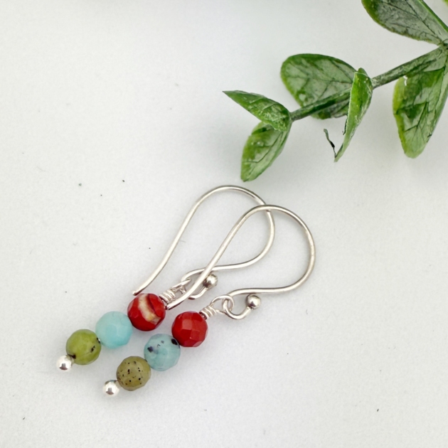 Muted Woodland Agate Gemstone Earrings – Sterling Silver