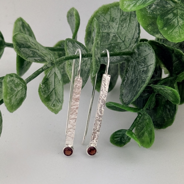 Garnet Sterling Silver Bar Earrings