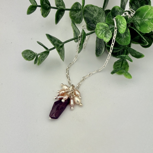 Garnet Pearl Sterling Silver Necklace